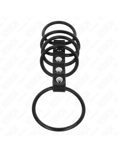 KINK - 5 SILICONE PENIS RINGS 3.8 CM TO 4.8 CM CONNECTED BY LEATHER
