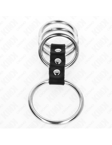 KINK - 4 METAL PENIS RINGS 3.7 CM TO 5 CM CONNECTED BY LEATHER