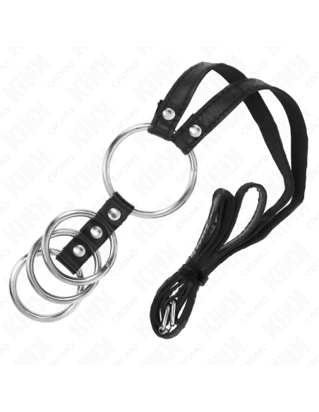 KINK - 4 sujungti metaliniai penio žiedai nuo 3,8 cm iki 5 cm su odiniu diržu 112 cm