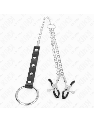 KINK - METAL PENIS RING WITH CHAIN AND ADJUSTABLE NIPPLE CLAMPS