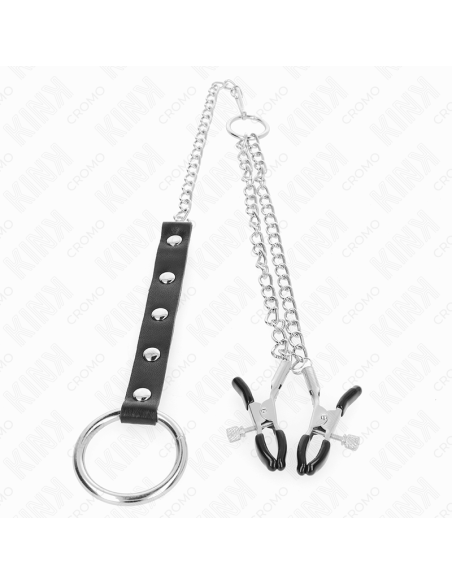 KINK - METAL PENIS RING WITH CHAIN AND ADJUSTABLE NIPPLE CLAMPS