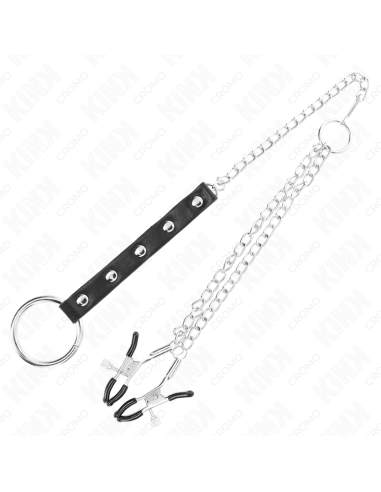KINK - METAL PENIS RING WITH CHAIN AND ADJUSTABLE NIPPLE CLAMPS