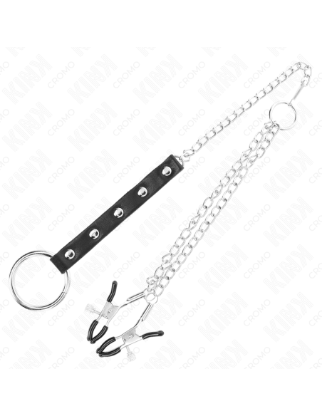 KINK - METAL PENIS RING WITH CHAIN AND ADJUSTABLE NIPPLE CLAMPS