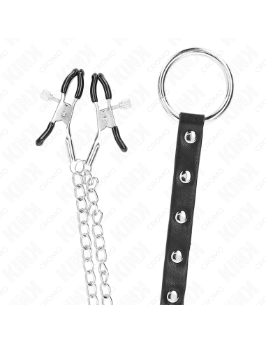 KINK - METAL PENIS RING WITH CHAIN AND ADJUSTABLE NIPPLE CLAMPS