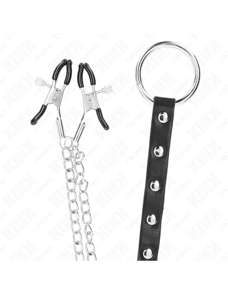 KINK - METAL PENIS RING WITH CHAIN AND ADJUSTABLE NIPPLE CLAMPS