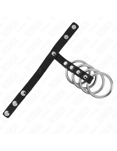 KINK - 4 METAL PENIS RINGS 3.8 CM CONNECTED WITH LEATHER STRAP 22 X 1.5 CM AND PRESSURE CLOSURE