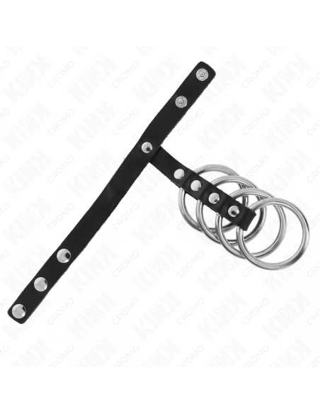KINK - 4 METAL PENIS RINGS 3.8 CM CONNECTED WITH LEATHER STRAP 22 X 1.5 CM AND PRESSURE CLOSURE