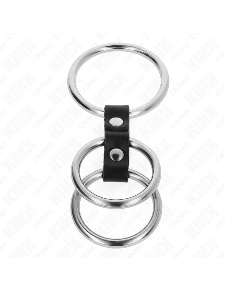 KINK - TRIPLE METAL PENIS RING 3.7 CM TO 5 CM CONNECTED WITH LEATHER