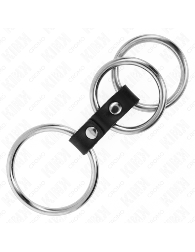 KINK - TRIPLE METAL PENIS RING 3.7 CM TO 5 CM CONNECTED WITH LEATHER