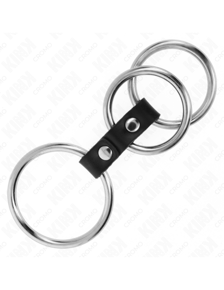 KINK - TRIPLE METAL PENIS RING 3.7 CM TO 5 CM CONNECTED WITH LEATHER