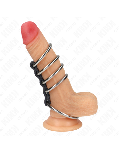 KINK - 5 PENIS RINGS 3.7 CM TO 5 CM METAL CONNECTED BY LEATHER
