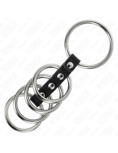 KINK - 5 PENIS RINGS 3.7 CM TO 5 CM METAL CONNECTED BY LEATHER
