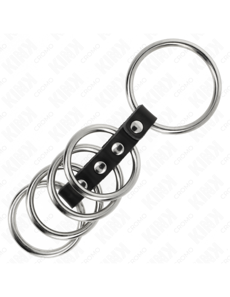 KINK - 5 PENIS RINGS 3.7 CM TO 5 CM METAL CONNECTED BY LEATHER