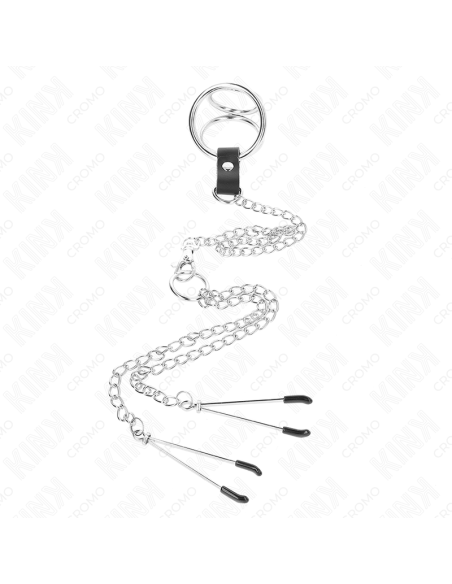 KINK - TRIGUBAS CHROME METALINIS PENIO ŽIEDAS 3,8 CM IKI 5 CM SU 26 CM METALINE GRANDINE IR SPENELIŲ LAIKIKLIAIS, 2 MODELIS