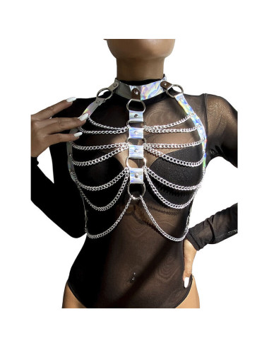 SUBBLIME - 953737 CHEST HARNESS WITH RINGS AND CHAINS SILVER ONE SIZE