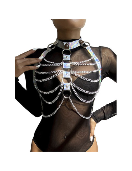 SUBBLIME - 953737 CHEST HARNESS WITH RINGS AND CHAINS SILVER ONE SIZE