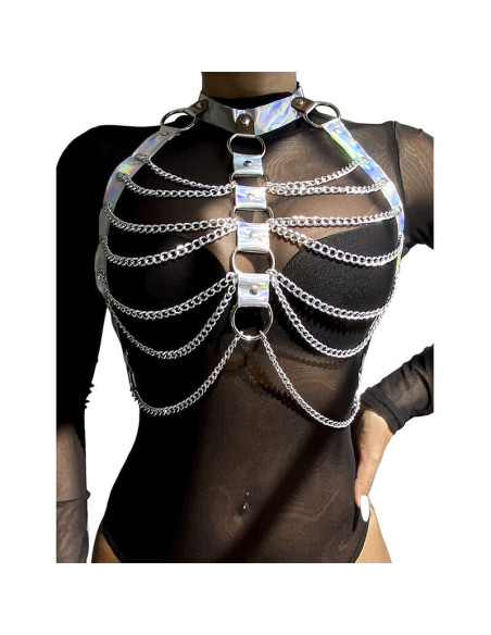 SUBBLIME - 953737 CHEST HARNESS WITH RINGS AND CHAINS SILVER ONE SIZE