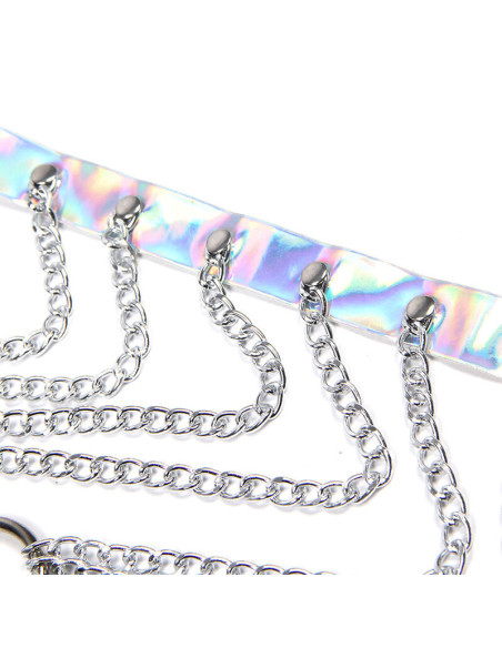 SUBBLIME - 953737 CHEST HARNESS WITH RINGS AND CHAINS SILVER ONE SIZE