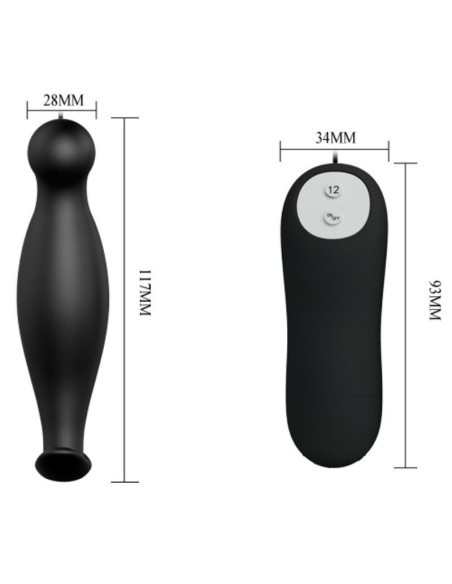 PRETTY LOVE - SILICONE ANAL PLUG 12 VIBRATION MODES BLACK