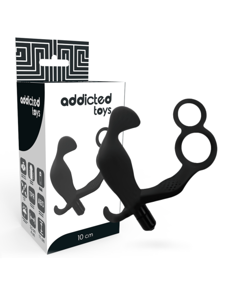 ADDICTED TOYS - ANALINIS KAIŠTIS SU DVIGUBU PENIO ŽIEDU IR JUODOS SĖKLIDĖMIS