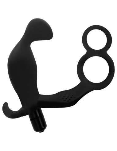 ADDICTED TOYS - ANAL PLUG WITH DOUBLE PENIS RING AND TESTICLES BLACK