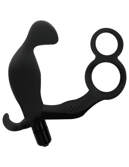ADDICTED TOYS - ANAL PLUG WITH DOUBLE PENIS RING AND TESTICLES BLACK