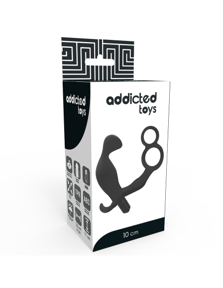 ADDICTED TOYS - ANAL PLUG WITH DOUBLE PENIS RING AND TESTICLES BLACK