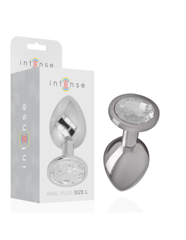 INTENSE - ALUMINUM METAL ANAL PLUG WITH SILVER CRYSTAL SIZE L