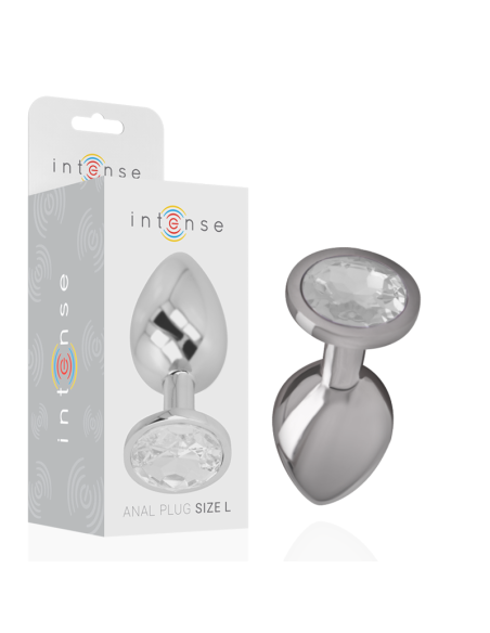 INTENSE - ALUMINUM METAL ANAL PLUG WITH SILVER CRYSTAL SIZE L