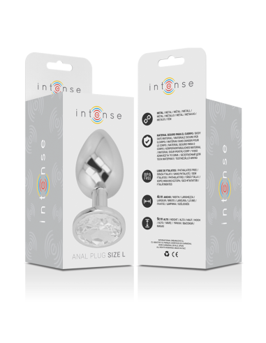 INTENSE - ALUMINUM METAL ANAL PLUG WITH SILVER CRYSTAL SIZE L