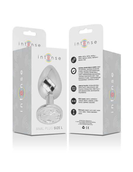 INTENSE - ALUMINUM METAL ANAL PLUG WITH SILVER CRYSTAL SIZE L