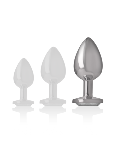 INTENSE - ALUMINUM METAL ANAL PLUG WITH SILVER CRYSTAL SIZE L