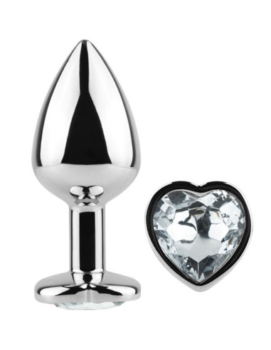 SECRETPLAY - METAL BUTT PLUG CLEAR CRYSTAL HEART SMALL SIZE 7 CM