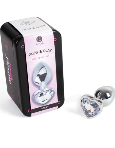 SECRETPLAY - METAL BUTT PLUG CLEAR CRYSTAL HEART SMALL SIZE 7 CM