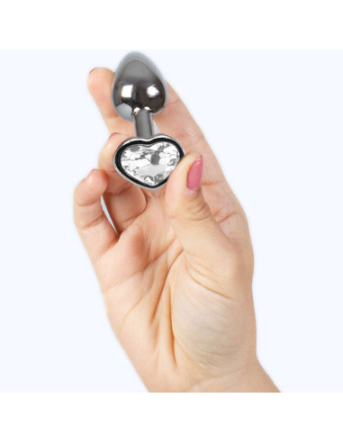 SECRETPLAY - METAL BUTT PLUG CLEAR CRYSTAL HEART SMALL SIZE 7 CM