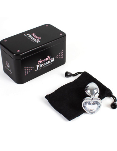 SECRETPLAY - METAL BUTT PLUG CLEAR CRYSTAL HEART SMALL SIZE 7 CM