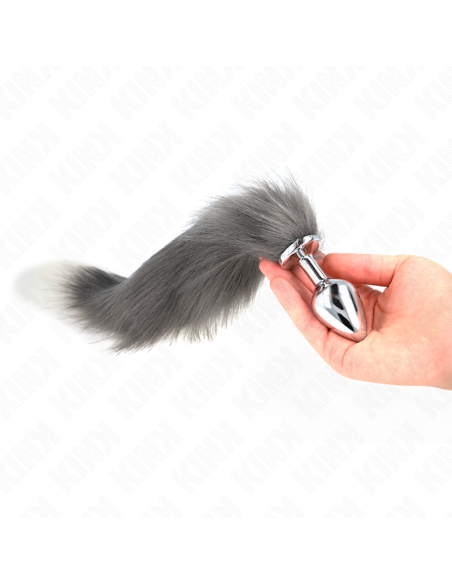 KINK - ANAL PLUG SIZE M 8 X 3.5 CM WITH SYNTHETIC TAIL 40 CM GREY AND WHITE