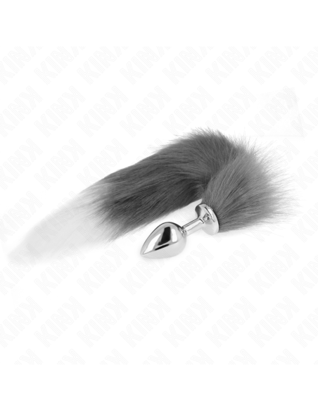 KINK - analinis kaištis, M dydis, 8 x 3,5 cm, su sintetine uodegėle, 40 cm, pilka ir balta