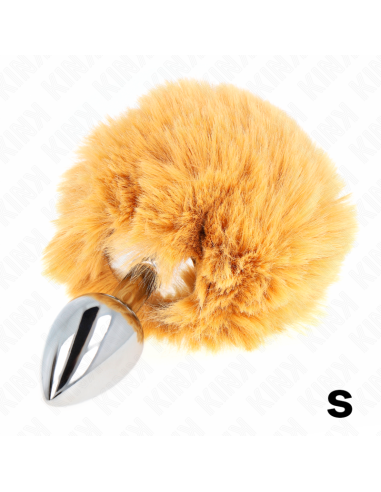 KINK - STAINLESS STEEL PLUG 7 x 3 CM WITH BEIGE FAUX FUR RABBIT TAIL 8 CM