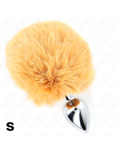 KINK - STAINLESS STEEL PLUG 7 x 3 CM WITH BEIGE FAUX FUR RABBIT TAIL 8 CM