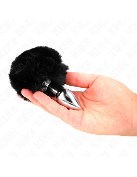 KINK - STAINLESS STEEL PLUG 7 x 3 CM WITH BLACK FAUX FUR RABBIT TAIL 8 CM