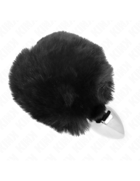 KINK - STAINLESS STEEL PLUG 7 x 3 CM WITH BLACK FAUX FUR RABBIT TAIL 8 CM