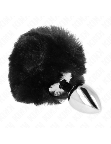 KINK - STAINLESS STEEL PLUG 7 x 3 CM WITH BLACK FAUX FUR RABBIT TAIL 8 CM