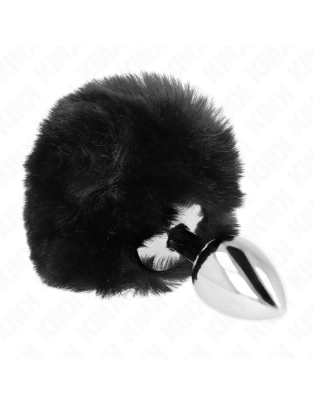 KINK - STAINLESS STEEL PLUG 7 x 3 CM WITH BLACK FAUX FUR RABBIT TAIL 8 CM