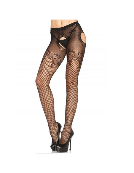 LEG AVENUE - PANTIE IN ELEGANT BLACK EMBROIDERED NET