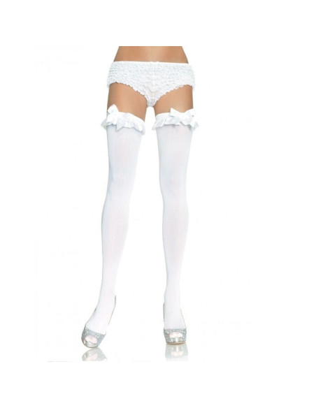 LEG AVENUE - WHITE OPAQUE TIGHTS WITH Ruffle AND BOW FINISH
