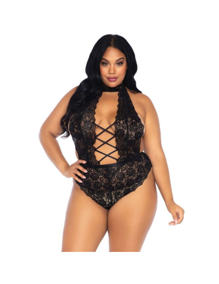 LEG AVENUE - FLORAL LACE CROTHLESS TEDDY PLUS SIZE