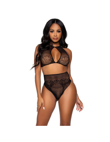 LEG AVENUE - TWO PIECES SET HALTER CROP TOP and THONG PANTY PANTY ONE SIZE