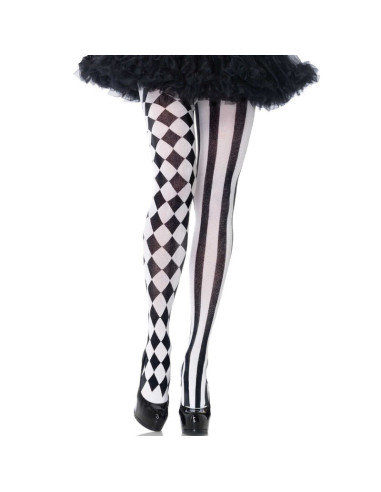 LEG AVENUE - BLACK-WHITE HARLEQUIN TIGHTS