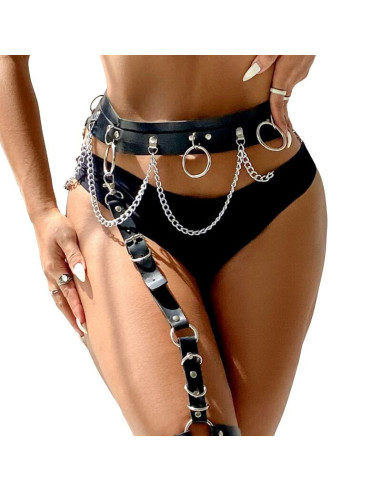 SUBBLIME - BELT AND GARTER HARNESS WITH RINGS AND CHAINDETAIL ONE SIZE